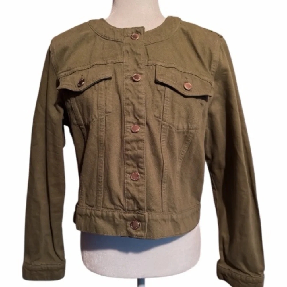 Michael Kors Cropped Smokey Olive Denim Jacket Size Large